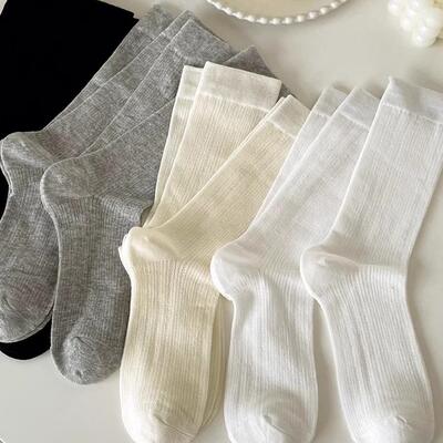 芭蕾风白色袜子女中筒袜夏款堆堆袜纯棉网眼透气夏季薄款长筒袜