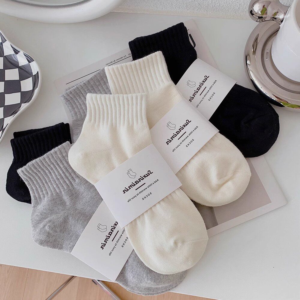 白色长袜子女中筒袜ins潮网红纯色春秋款黑色纯棉短筒运动长筒袜