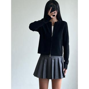 修身 长袖 圆领上衣拉链毛衣短外套 女2025年春新款 针织开衫