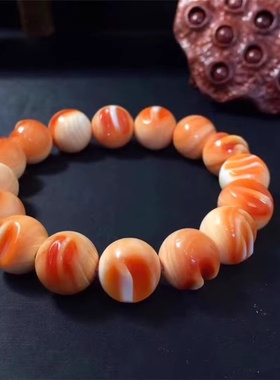 天然万宝螺圆珠手链 巨型珠满齿血贝壳万宝螺散珠手串饰品批发