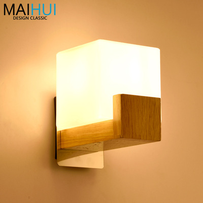 实木壁灯现代卧室床头过道走廊玄关创意方糖木质民宿网红insins风