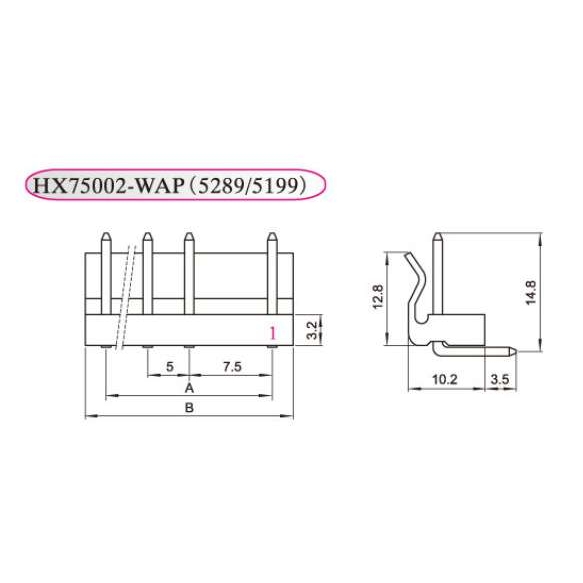 HX红星75002 5199-2WAP/3A/4A/5A/6AW 5289弯针座 接插件5/7.5mm