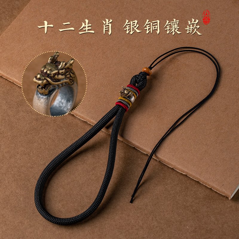 小众银十二生肖手工编织手把件绳古文玩把玩挂件绳子手腕款diy