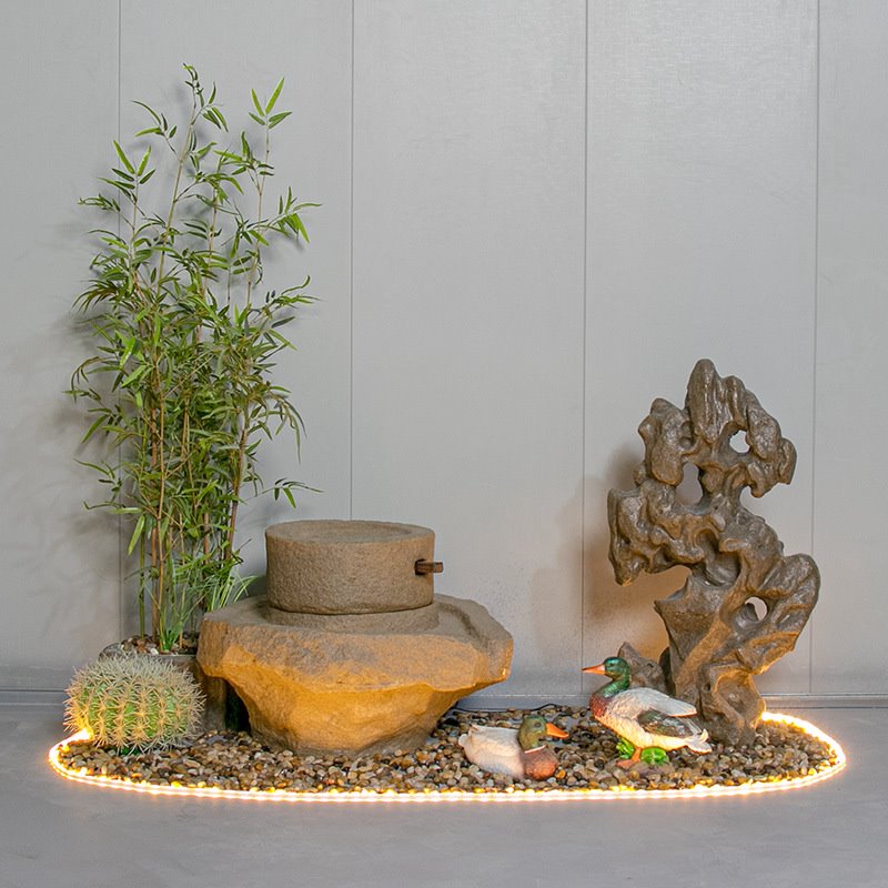 中式创意轻奢室内景观艺术造景楼梯玄关橱窗店铺别墅地台展示摆件