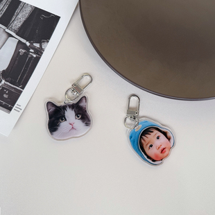 diy宝宝头像宠物照片钥匙扣照片定制治愈系软萌可爱猫咪书包挂件