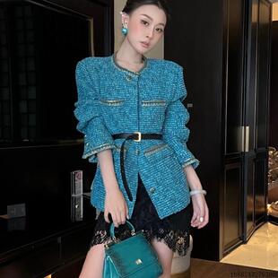 孔雀蓝小香风外套女秋季法式高端名媛气质独特漂亮巨好看短款上衣