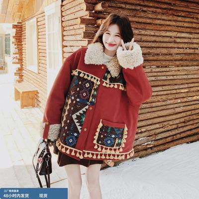 红色民族风羽绒棉外套女2025冬季新款加厚韩版时尚流苏加厚派克服