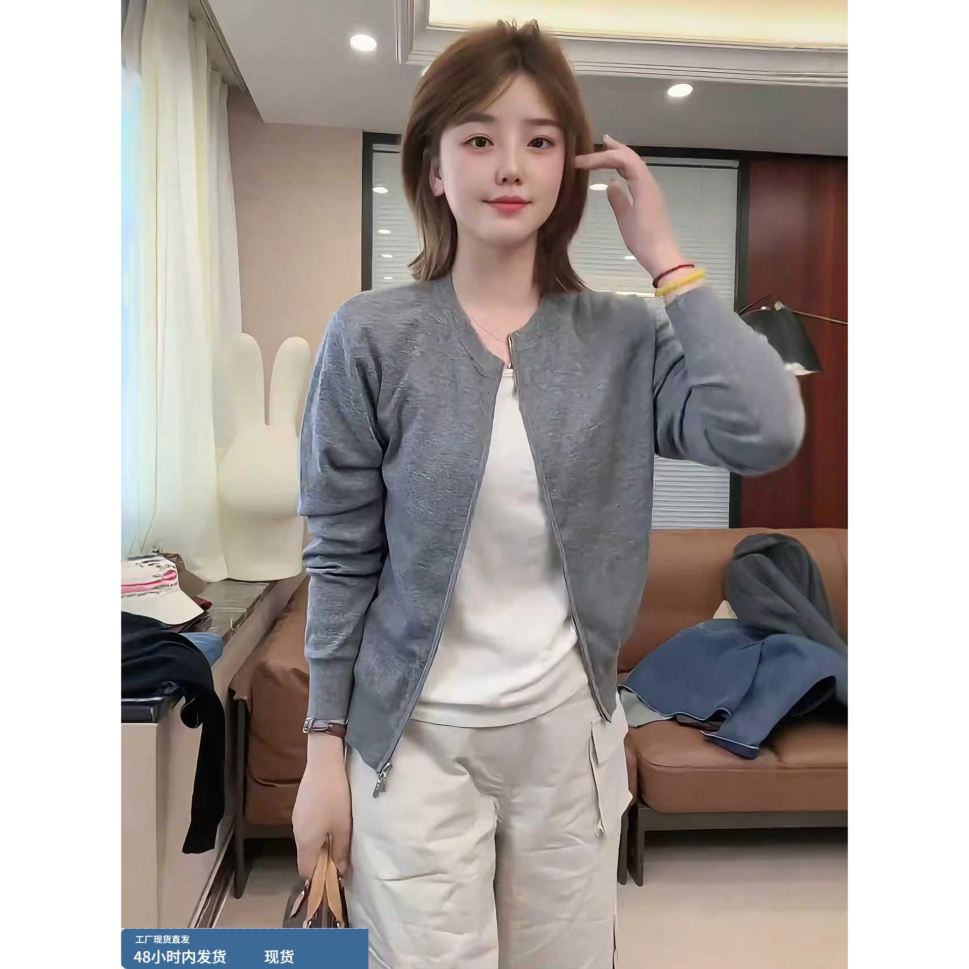 灰色短款拉炼毛衣针织开衫外套女2025新款巨好看的早秋穿搭上衣女