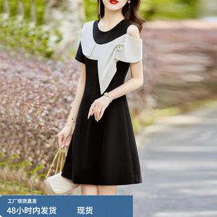 荷叶边露肩黑色晚礼服宴会连衣裙女夏2026修身气质小众设计感中裙