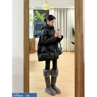 高充绒量黑色羽绒服女2025冬季新款版型巨好看的保暖白鸭绒中长款