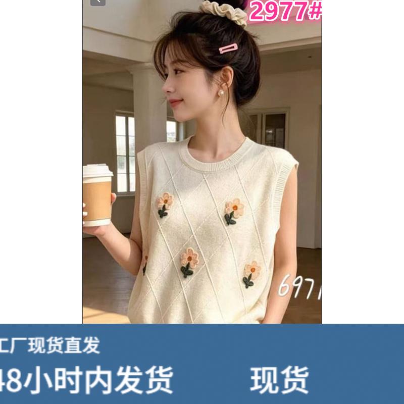 立体花朵刺绣圆领短袖针织衫女显瘦毛衣上衣时尚冰丝薄款亚麻夏季
