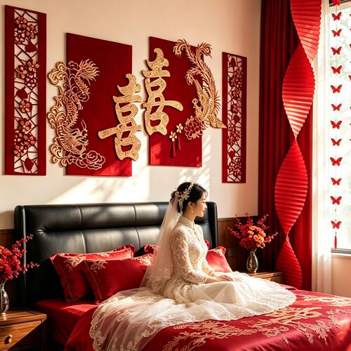 德国精工结婚布置婚房装饰套装男方女方新房卧室拉花喜庆晨袍拍照