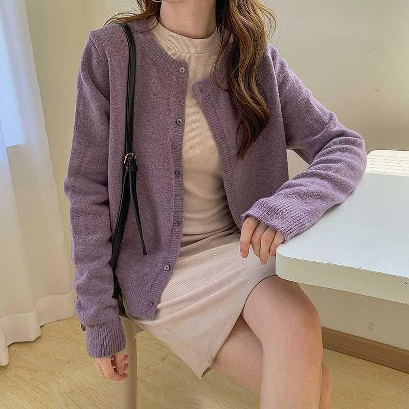韩国针织开衫女士秋冬新款宽松温柔风外穿长袖针织毛衣外套女
