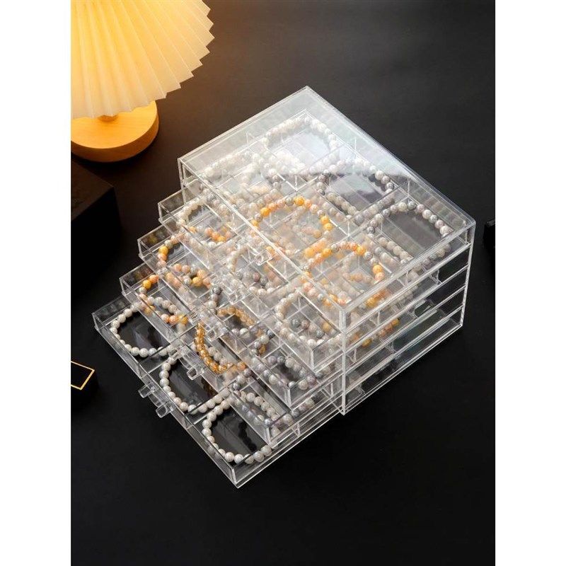 速发盘串透明格子首纳手文玩珠宝收饰收纳盒配件手镯饰品整理盒子