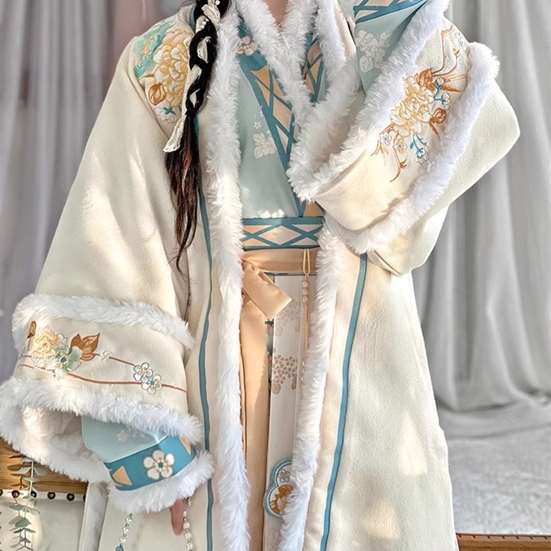 速发冬款汉服宋制冬季加装加厚保暖超仙襦裙年古元旦演出会绒租赁