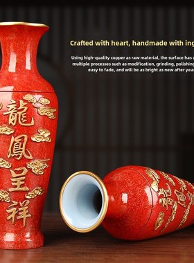 速发高档龙凤花瓶摆件书铜花瓶一对铜瓶客龙款凤款花瓶子厅黄房摆