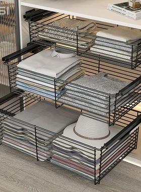 DESI衣柜拉篮抽屉式内置衣帽间收纳筐推拉伸缩裤架置物盒家用滑轨