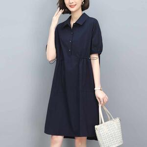 妈妈夏装短袖连衣裙2024年新款大码宽松中老年气质休闲直筒衬衫裙