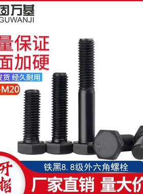 8.8级外六角螺丝黑色高强度螺栓加长机械螺钉M10M12M14M16M18-M27