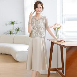 喜婆婆婚宴装大码红色高贵裙子女洋气结婚中年妈妈气质显瘦连衣裙