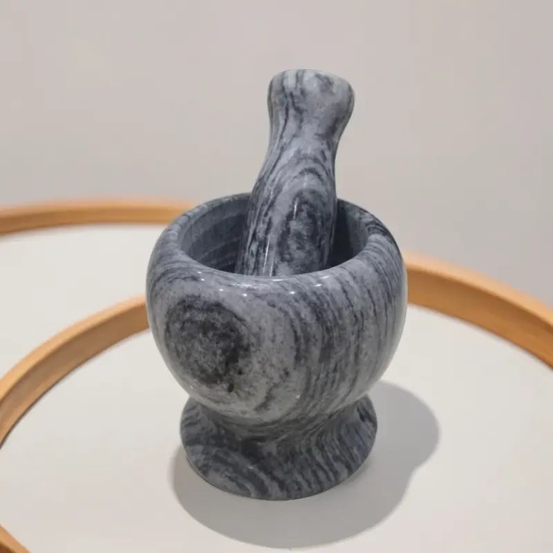 天然大理石石头老式捣蒜器石臼家用蒜泥器蒜蓉压蒜器蒜臼子擂钵