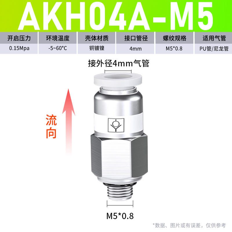 气动单向a阀止回阀气体止逆阀气泵进气阀气管快插接头AKH06/08/10