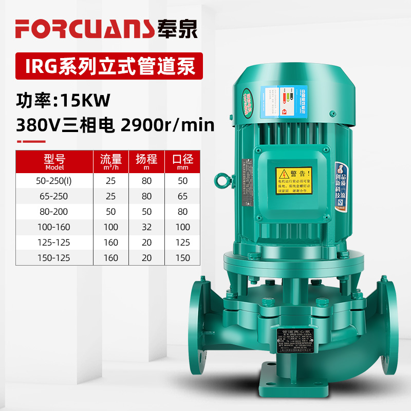 上企奉泉人民IRG立式管道泵380v锅炉热水循环Q泵工业三相增压离心