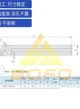 95度高速网防振抗震内孔刀杆 反手/左手/反刀 H20R-SDXCL11