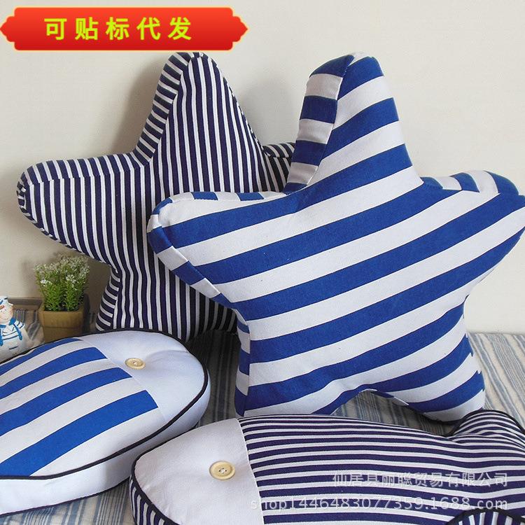 爆款地中海海洋风格帆布条纹海星靠枕靠垫抱枕(含芯)汽车家居装饰
