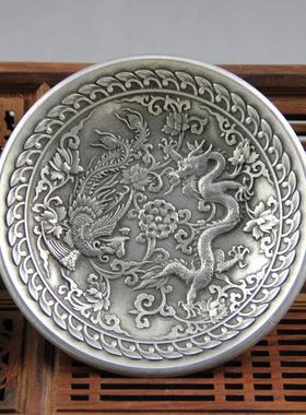 爆款古玩铜器工艺品摆件文房用品收藏白铜做旧龙凤笔洗