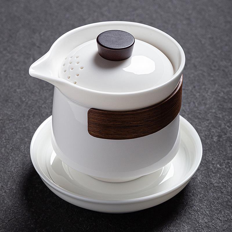 羊脂玉白瓷盖碗高档泡茶壶茶杯垫防烫大号手抓壶单壶功夫茶具套组