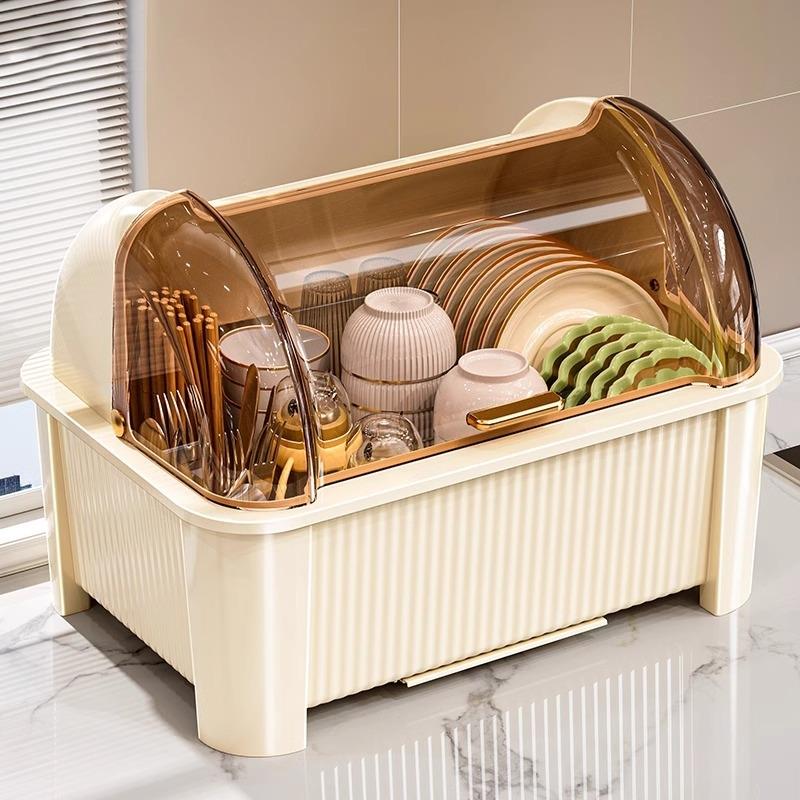 碗碟收纳层架碗盘柜家用厨房沥水置物架放餐具碗筷防尘收纳盒碗盘