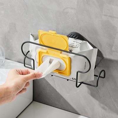 吸盘纸巾架铁艺壁挂式湿纸巾盒免打孔厨房湿巾置物架卫生纸盒收纳