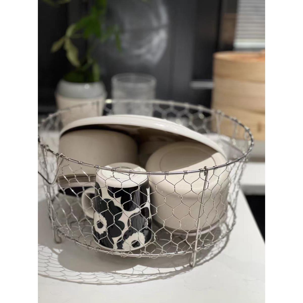 304不锈钢碗盘沥水篮手工编织收纳筐厨房水果蔬菜收纳篮储物篮架