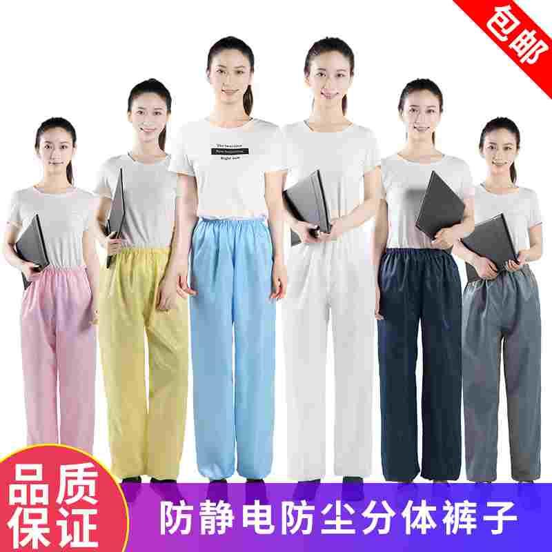 防静电服 防尘裤分体服裤子无尘服裤子白色蓝色条纹5MM男女工作裤