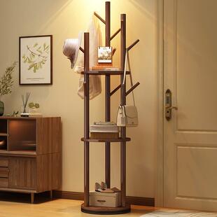 实木衣帽架家用卧室挂衣架落地结实耐用不占地床边晚上放衣服神器