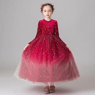 女童礼服公主裙秋冬新款高端丝绒星空蓬蓬纱连衣裙花童钢琴表演服