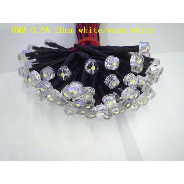 8MM带线灯0.5W超高亮5V/9V/12V白/暖白/红/黄/蓝/绿20CM线材LED灯