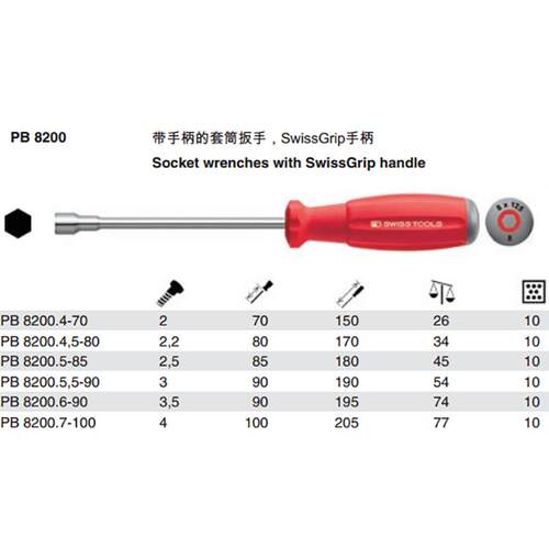 瑞士PB Swiss Tools PB 8200 8200.S软柄套筒螺母起子进口