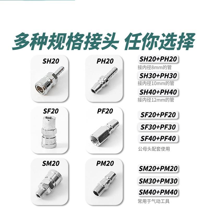 气动C式快速接头PM20快插气管接头PM30公头PM40外螺纹2分3分4分
