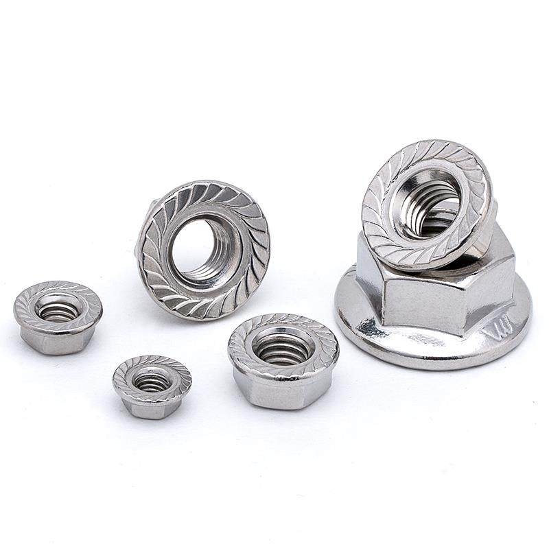 304不锈钢法兰螺母316防滑带垫螺帽美制六角防松螺母3-12