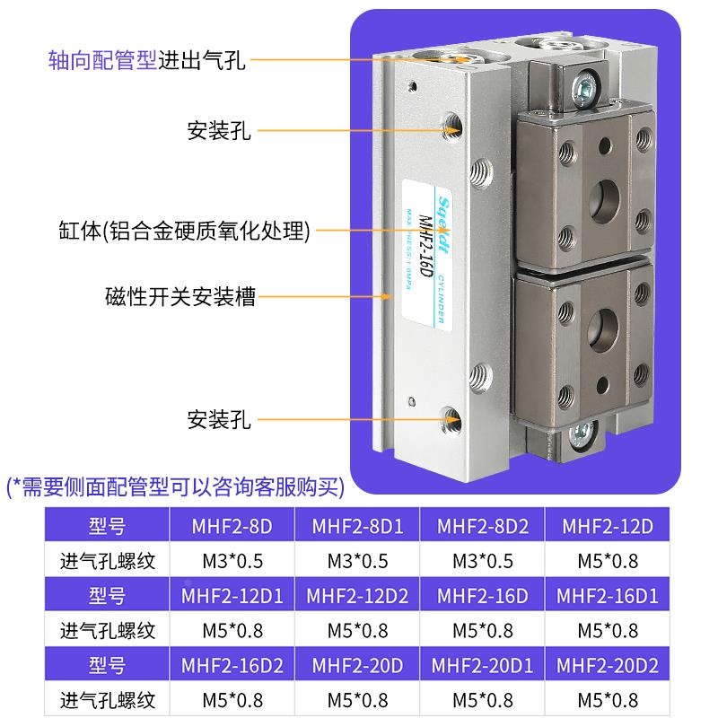 导轨滑台薄型平行夹爪小型气动手指MHF2-8D/12D/16D/20D
