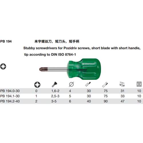 瑞士PB Swiss Tools PB 194/0-30/1-30/2-40经典短柄米字螺丝刀
