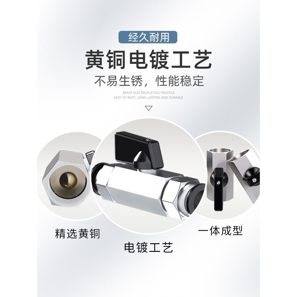 气动迷你小球阀开关直通阀门内外丝快插快拧宝塔微型接头2/3/4分