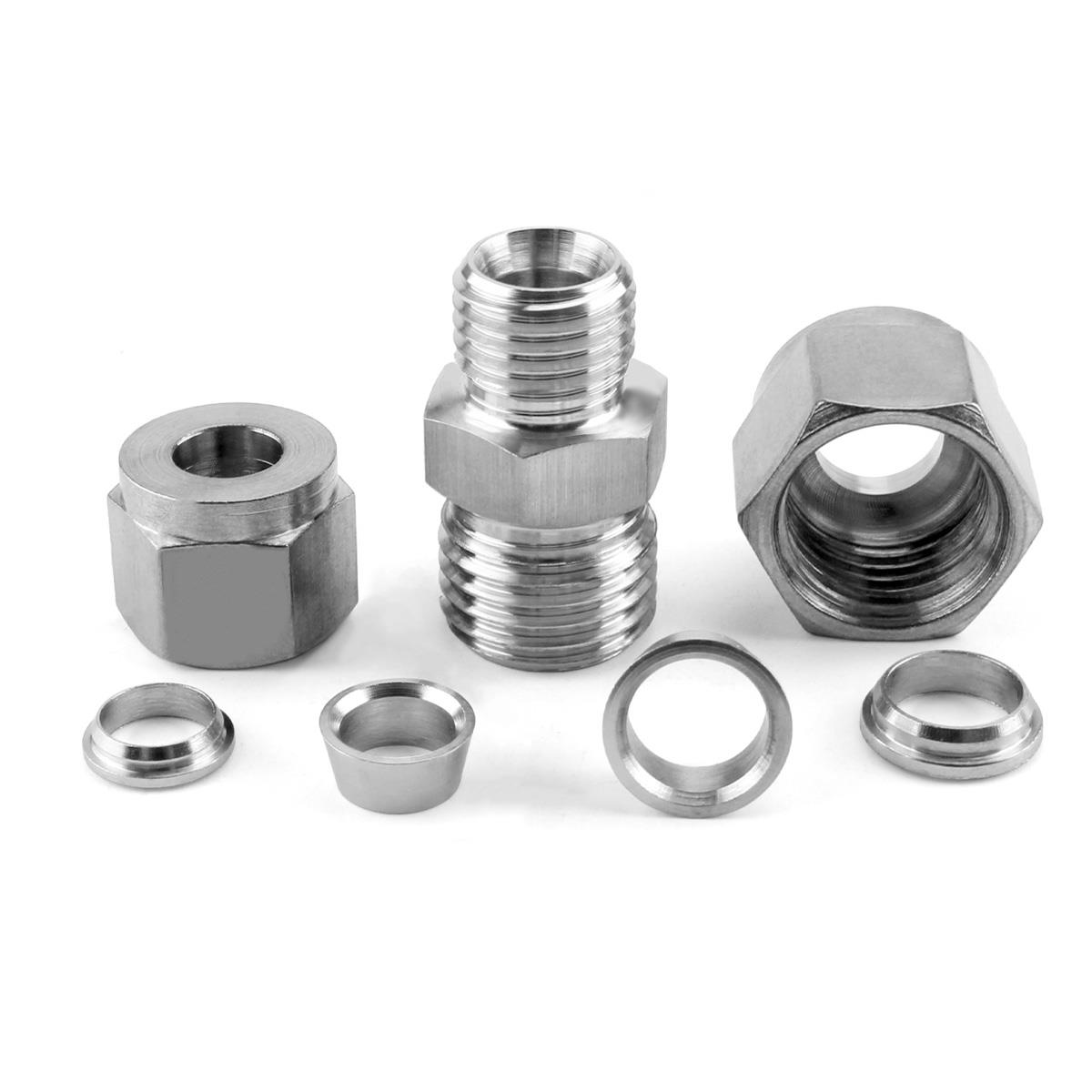 304不锈钢卡套变径中间单双卡直通接头快插英制 3 4 6 8mm铜钢管