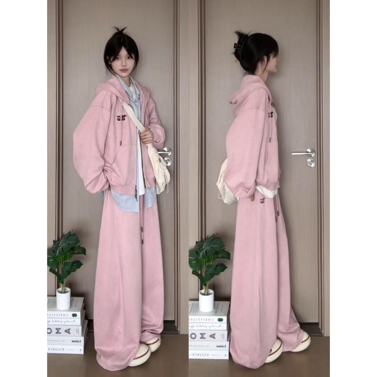 盐系学院风运动服套装女秋季宽松显瘦时尚连帽卫衣休闲两件套跑步