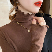 木耳边德绒加厚打底衫 女秋冬半高领内搭洋气上衣双面加绒长袖 T恤