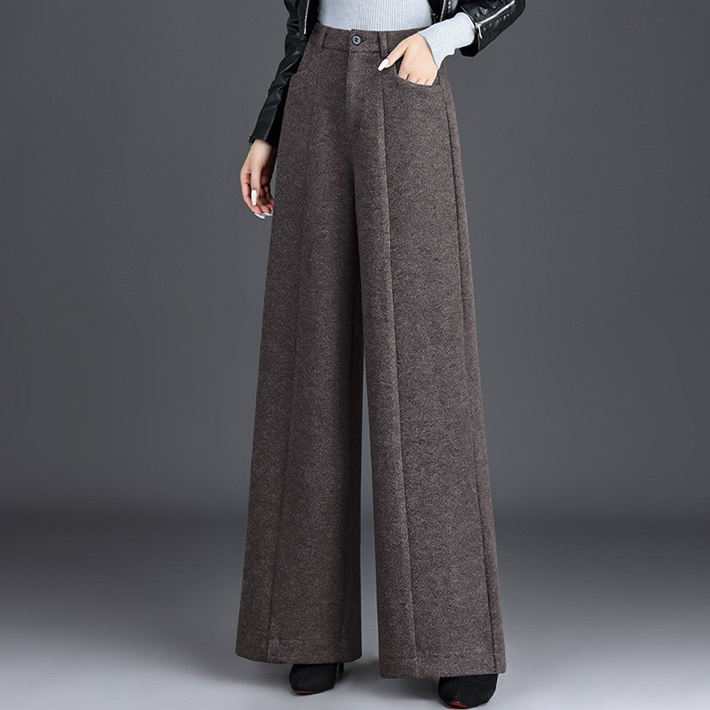 加绒毛呢阔腿裤2026秋冬新款女高腰显瘦遮胯宽松休闲百搭大脚长裤,女装/女士精品,休闲裤,淘宝优惠券,粉丝福利购,淘宝优惠卷