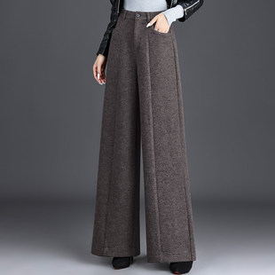 加绒毛呢阔腿裤2026秋冬新款女高腰显瘦遮胯宽松休闲百搭大脚长裤