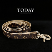 复古老花皮质狗牵引绳金属设计宠物遛狗绳配项圈小型犬大型犬